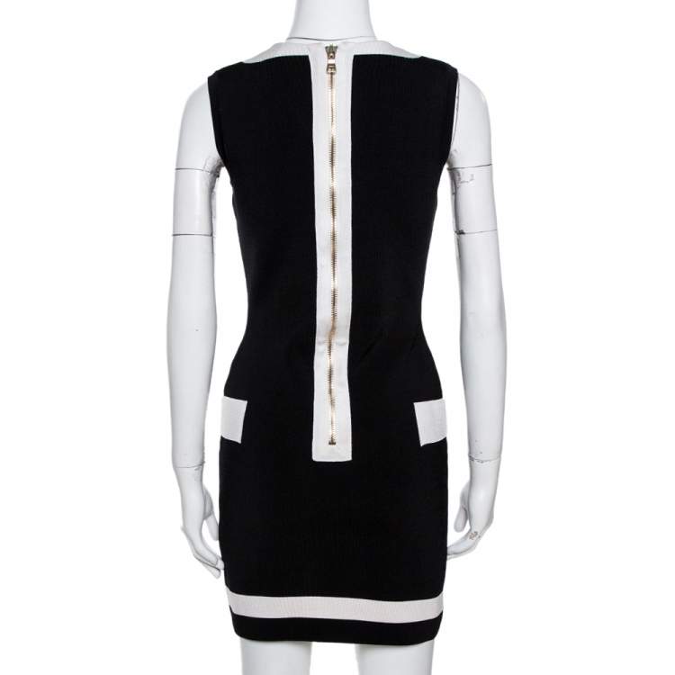 Pre Owned Balmain Black Stretch Knit Contrast Trim Sleeveless Bodycon Dress M