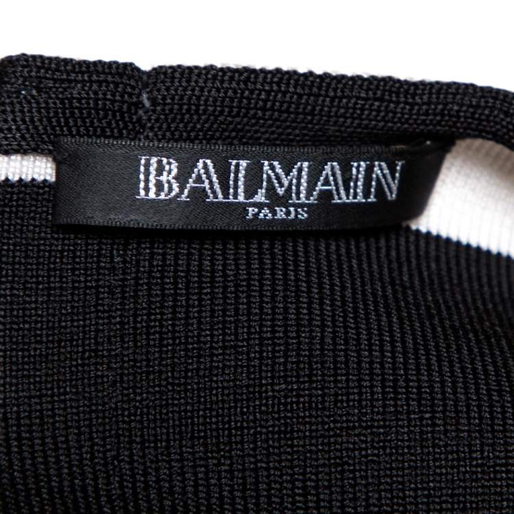 Pre Owned Balmain Black Stretch Knit Contrast Trim Sleeveless Bodycon Dress M