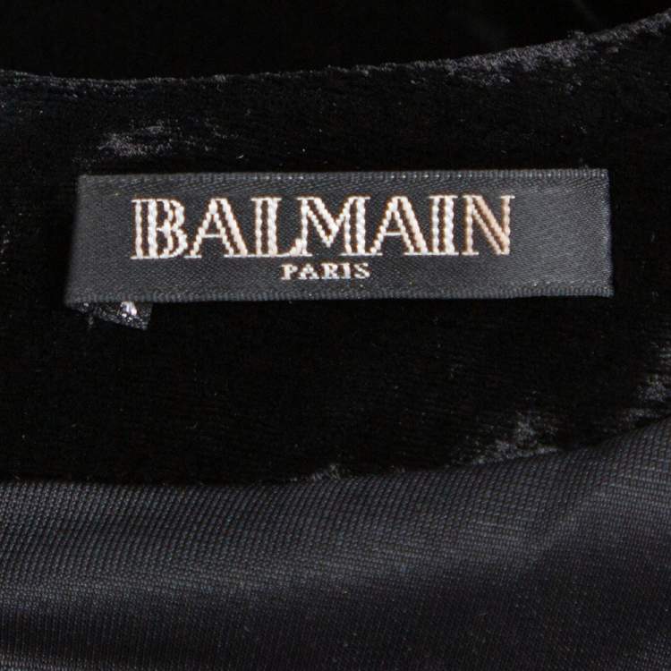 Pre Owned Balmain Black Velvet Studded Mini Dress M