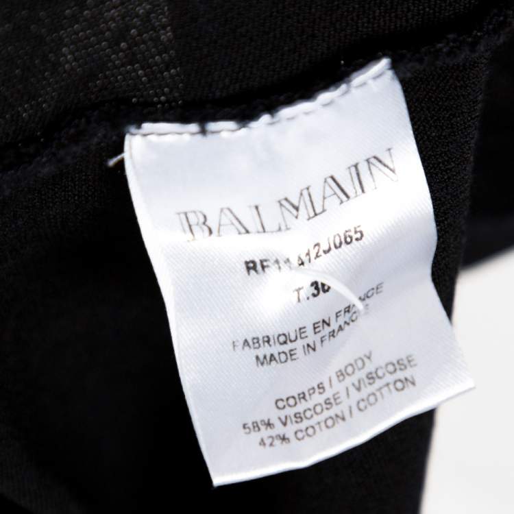 Pre Owned Balmain Black Jersey V-Neck T-Shirt S
