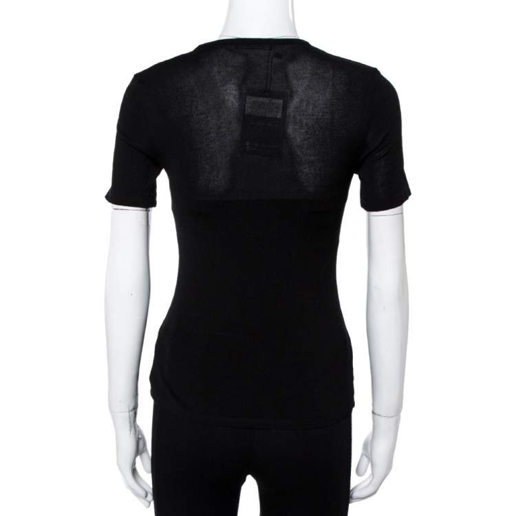 Pre Owned Balmain Black Jersey V-Neck T-Shirt S