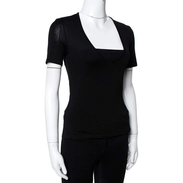Pre Owned Balmain Black Jersey V-Neck T-Shirt S