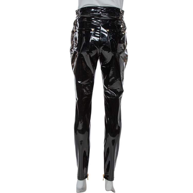 Pre Owned Balmain Black Vinyl High Waist Skinny Trousers M