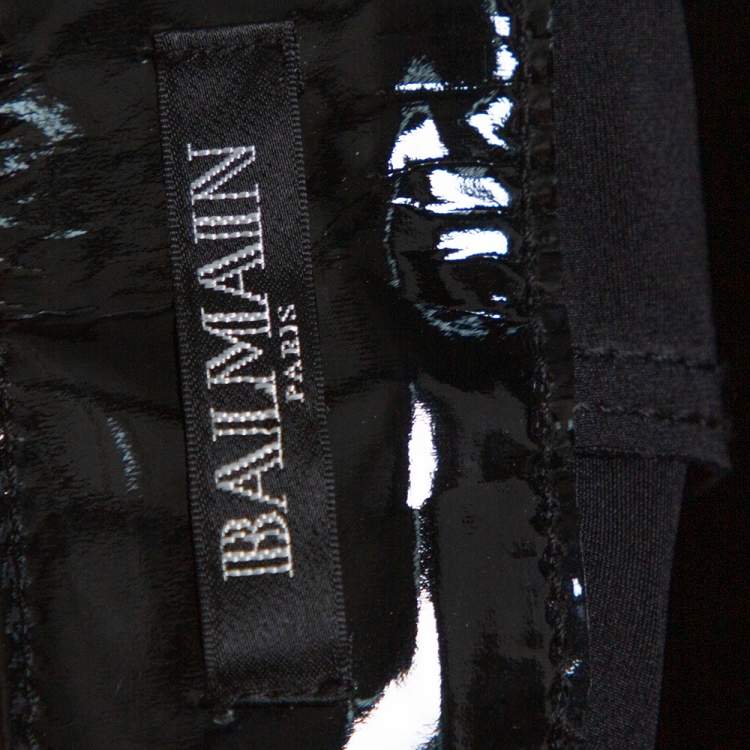 Pre Owned Balmain Black Vinyl High Waist Skinny Trousers M
