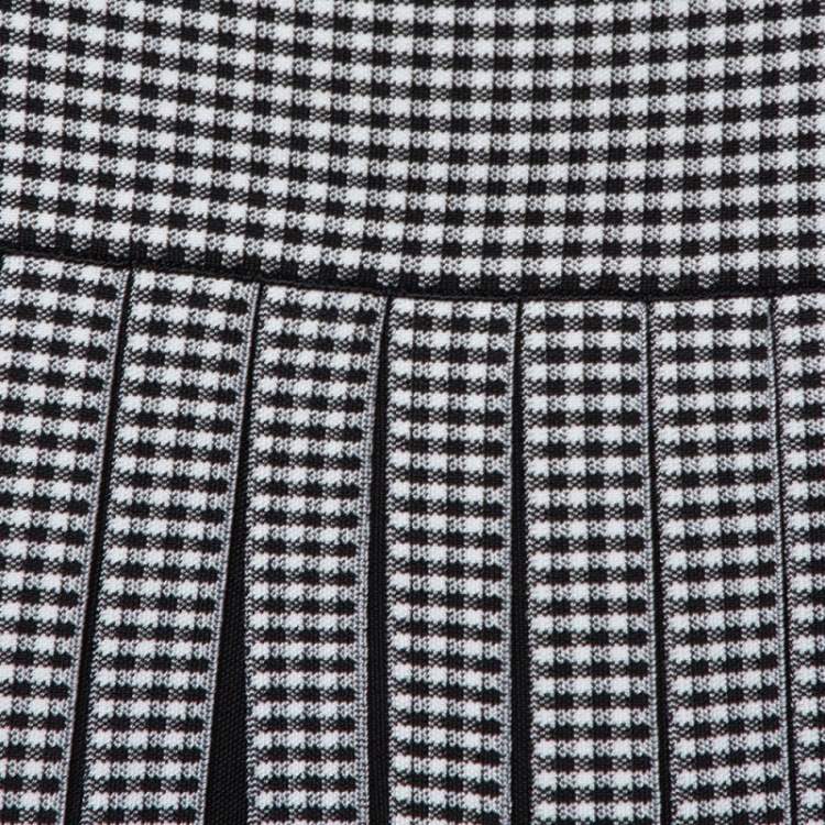 Pre Owned Balmain Monochrome Gingham Knit Pleated Structured Skirt S