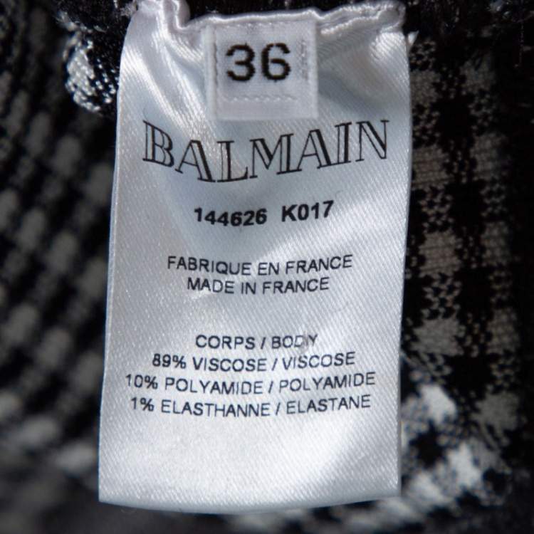 Pre Owned Balmain Monochrome Gingham Knit Pleated Structured Skirt S