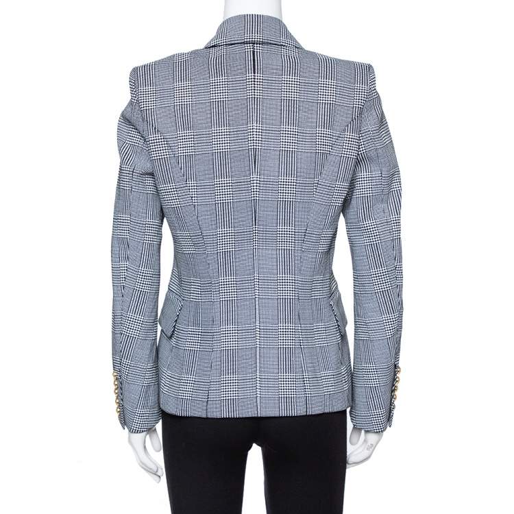 Pre Owned Balmain Monochrome Checked Prince Of Wales Double Breasted Blazer M