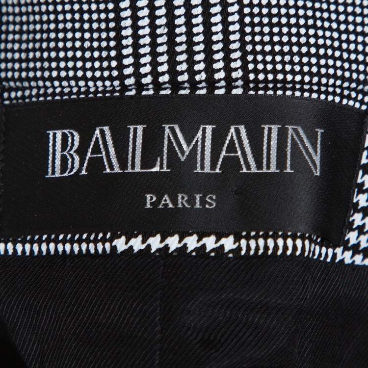 Pre Owned Balmain Monochrome Checked Prince Of Wales Double Breasted Blazer M