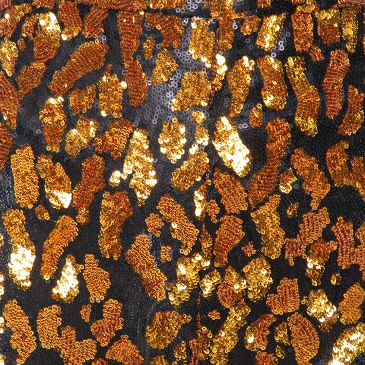 Pre Owned Balmain Gold & Black Sequined Flared Trousers L