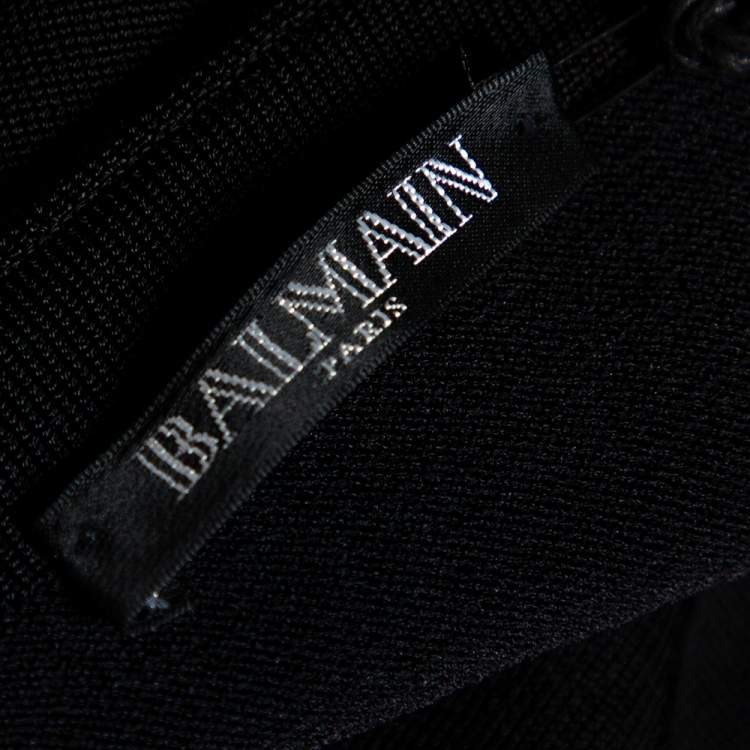 Pre Owned Balmain Black Stretch Knit Lace-up Midi Dress M