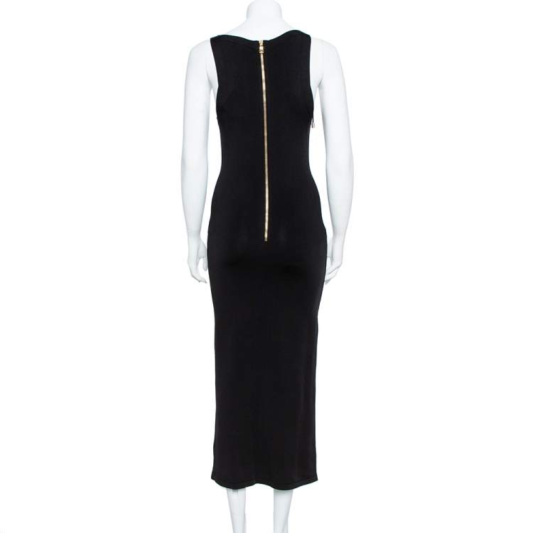Pre Owned Balmain Black Stretch Knit Lace-up Midi Dress M