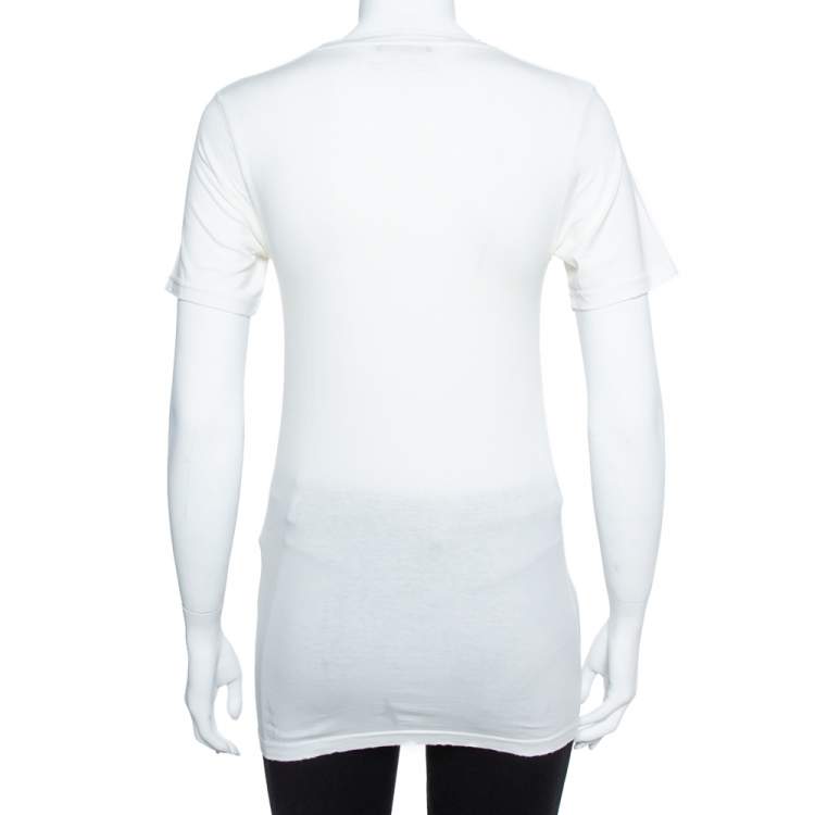Pre Owned Balmain Cream White Cotton Abstract Print T-Shirt M