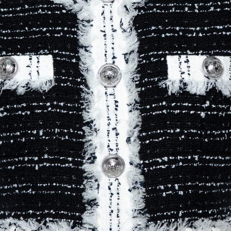 Pre Owned Balmain Monochrome Cotton Blend Tweed Mini Dress L