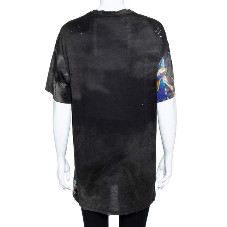 Pre Owned Balmain Multicolor Cotton Faded Tiger Print Distressed Oversized T-Shirt M