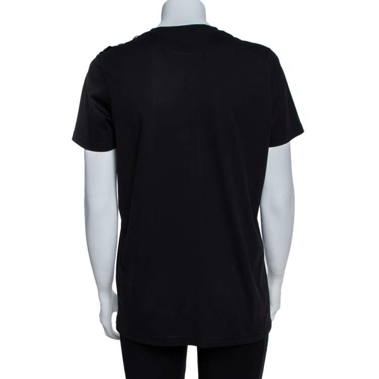 Pre Owned Balmain Black Cotton Knit Metallic Logo Print T-Shirt M