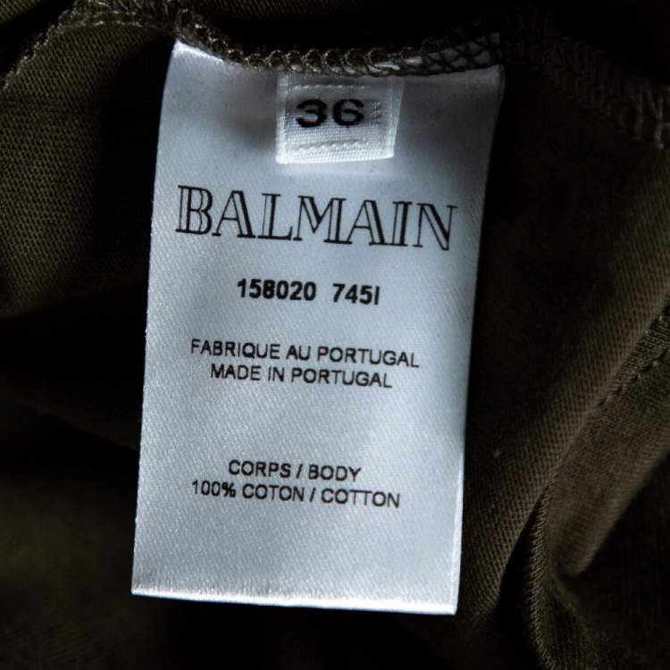 Pre Owned Balmain Green Cotton Jersey Velvet Crest Print Tank Top S