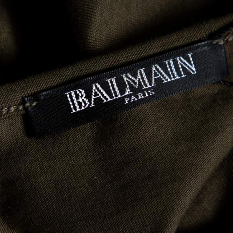 Pre Owned Balmain Green Cotton Jersey Velvet Crest Print Tank Top S
