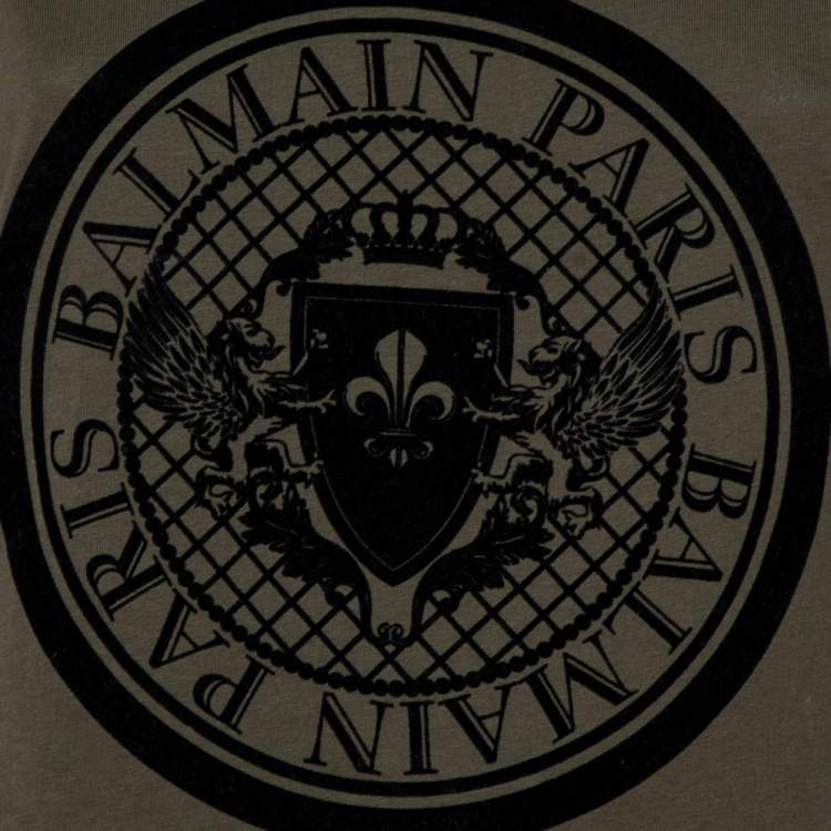 Pre Owned Balmain Green Cotton Jersey Velvet Crest Print Tank Top S