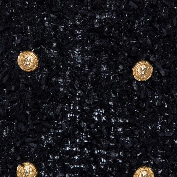 Pre Owned Balmain  Black Tweed Mini Dress M