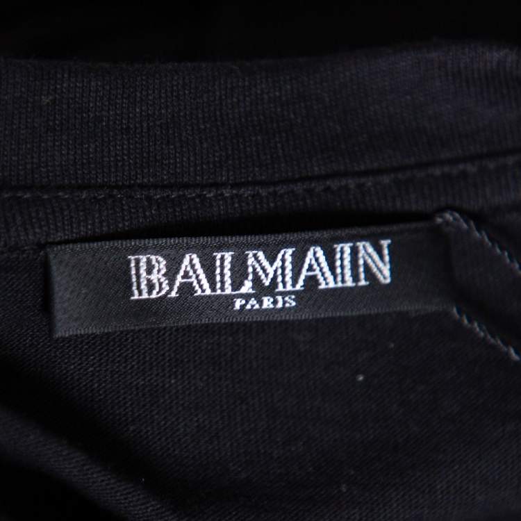 Pre Owned Balmain Black Cotton Jersey Sequined Tiger Motif T-Shirt S