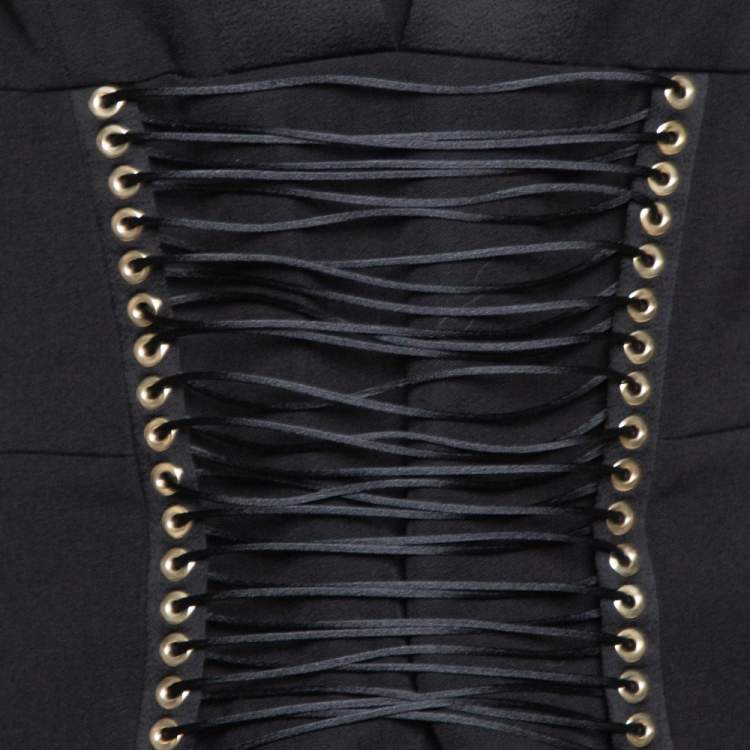 Pre Owned Balmain Black Wool Corset Detail Blazer M
