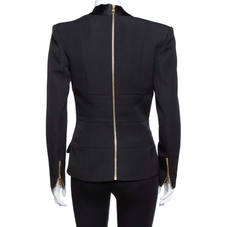 Pre Owned Balmain Black Wool Corset Detail Blazer M