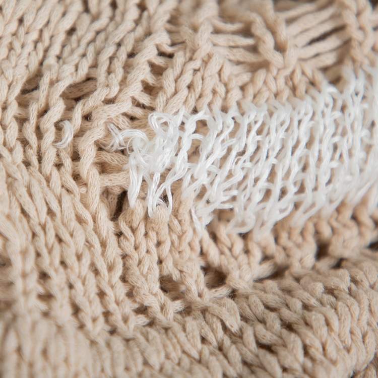 Pre Owned Balmain Beige & White Distressed Linen Knit Crew Neck Sweater M