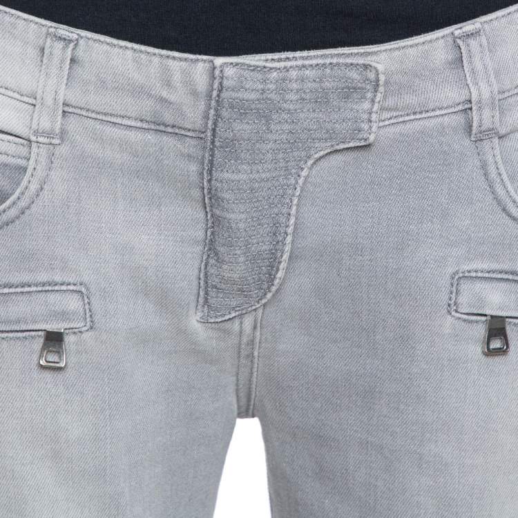 Pre Owned Balmain Grey Denim Quilted Detail Skinny Jeans M