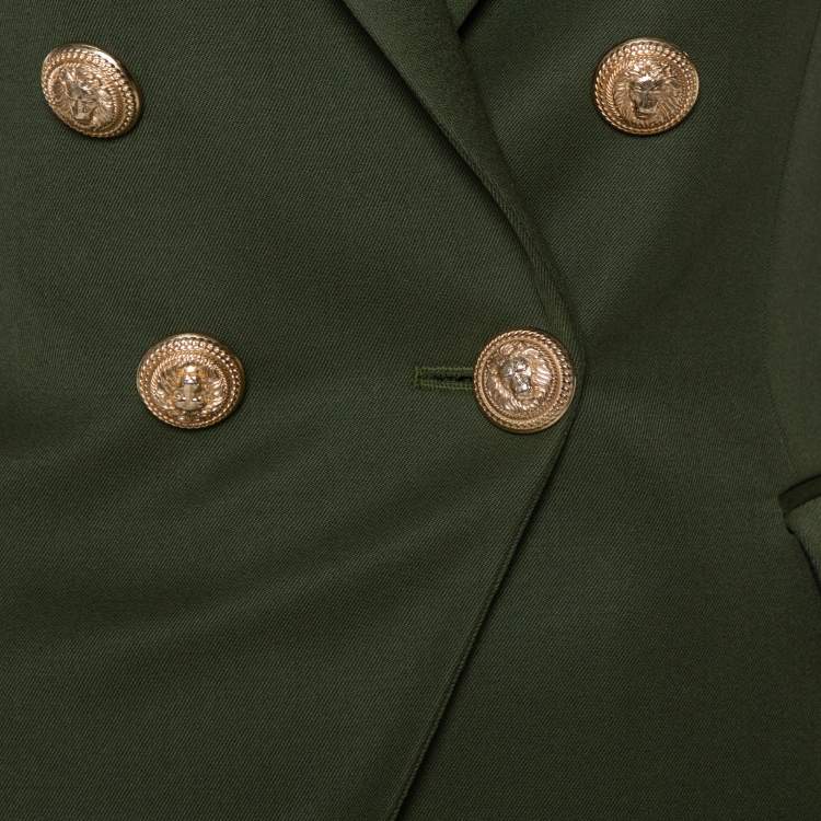 Pre Owned Balmain Army Green Wool Double-Breasted Blazer S