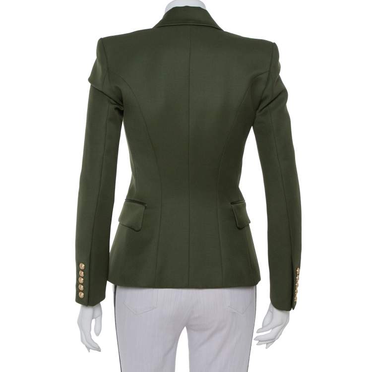 Pre Owned Balmain Army Green Wool Double-Breasted Blazer S