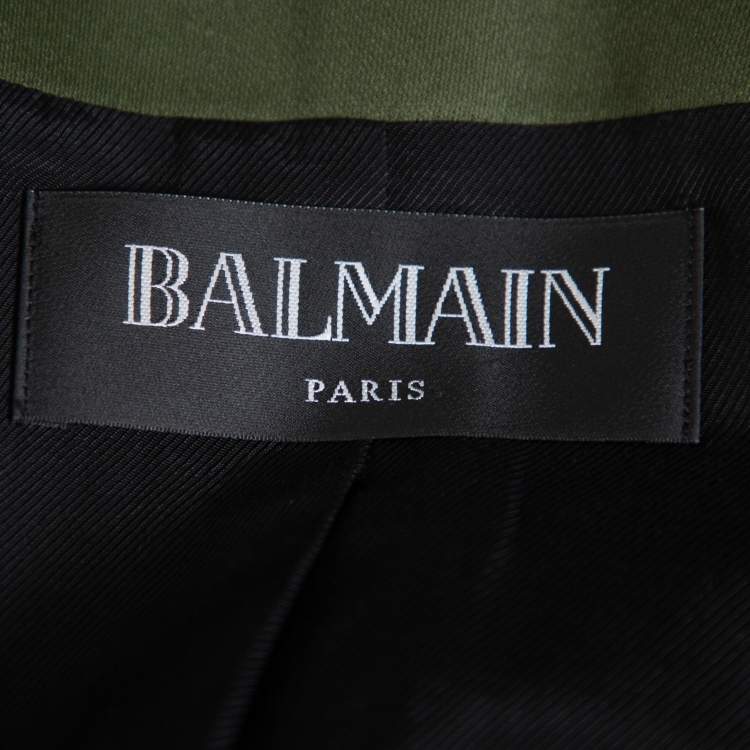 Pre Owned Balmain Army Green Wool Double-Breasted Blazer S
