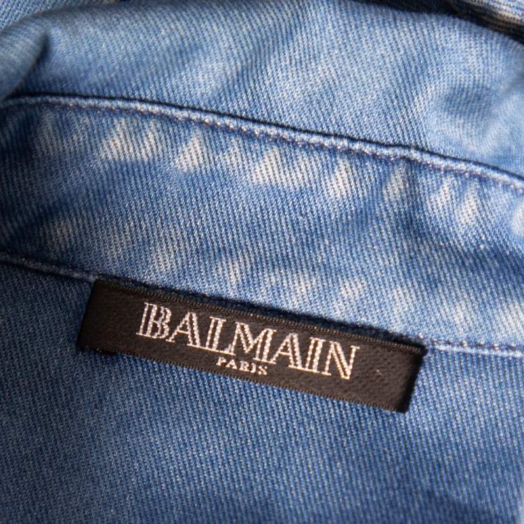 Pre Owned Balmain Blue Denim Gold Button Detail Long Sleeve Shirt M