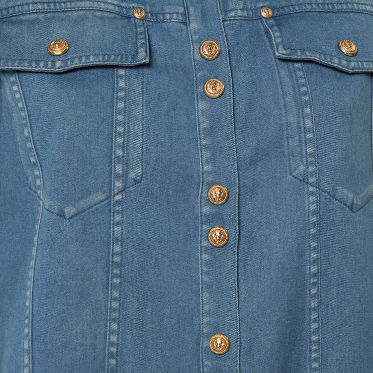 Pre Owned Balmain Blue Denim Gold Button Detail Long Sleeve Shirt M