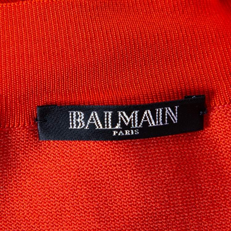 Pre Owned Balmain Orange Knit Ruffled Midi Skirt M