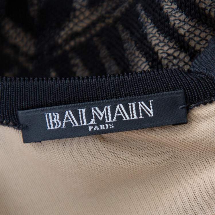 Pre Owned Balmain Black Lace Long Sleeve Sheath Dress M