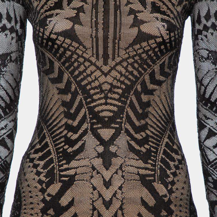 Pre Owned Balmain Black Lace Long Sleeve Sheath Dress M