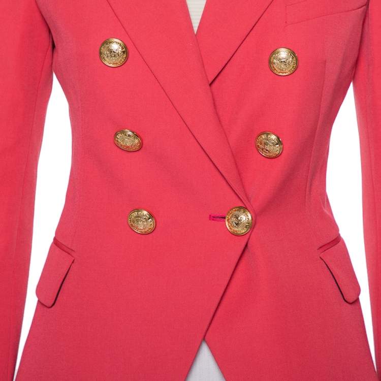 Pre Owned Balmain Pink Wool Double Breasted Blazer M