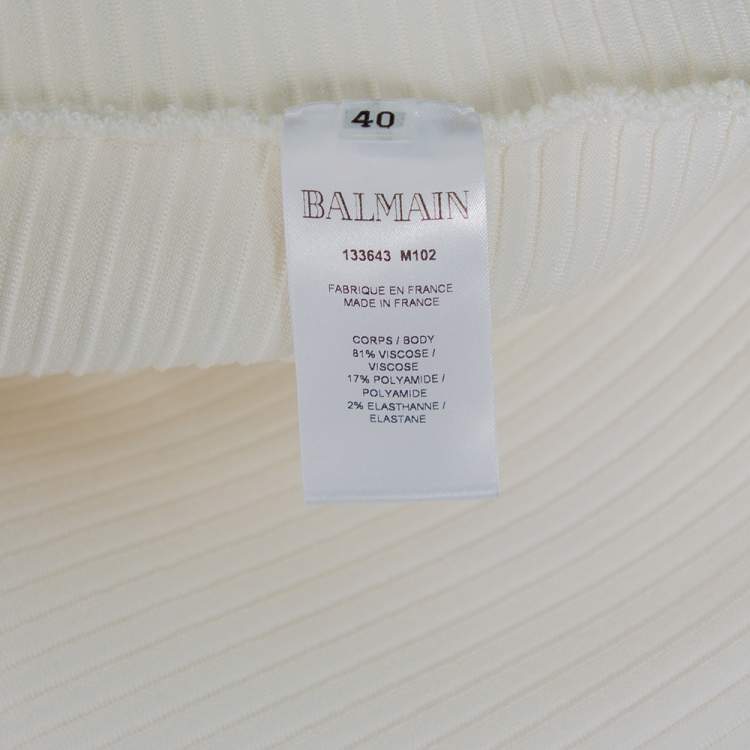 Pre Owned Balmain White Textured Knit Lace Up Tie Detail Mini Dress M