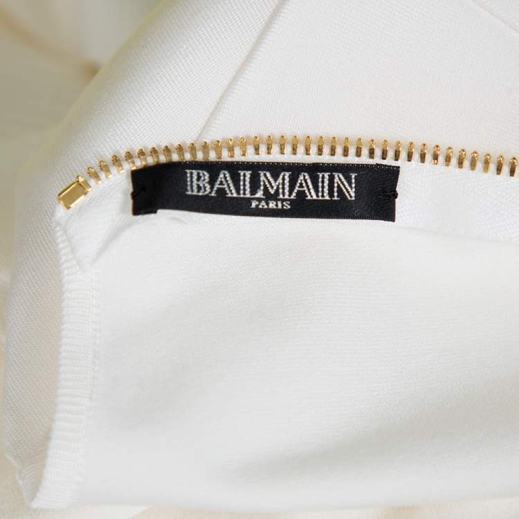 Pre Owned Balmain White Textured Knit Lace Up Tie Detail Mini Dress M