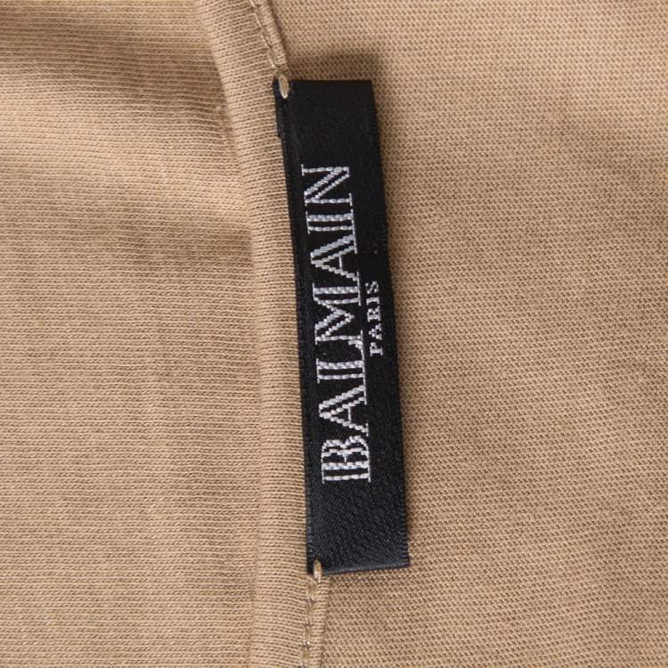 Pre Owned Balmain Beige Cotton Logo Printed Tank Top M