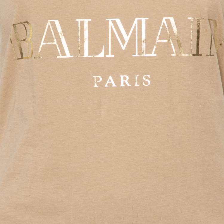Pre Owned Balmain Beige Cotton Logo Printed Tank Top M