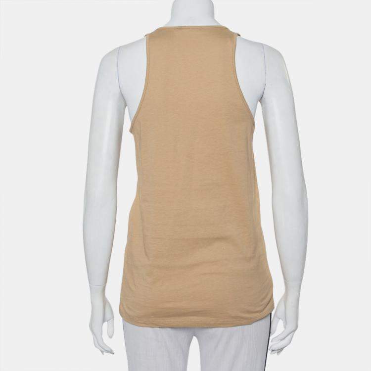 Pre Owned Balmain Beige Cotton Logo Printed Tank Top M