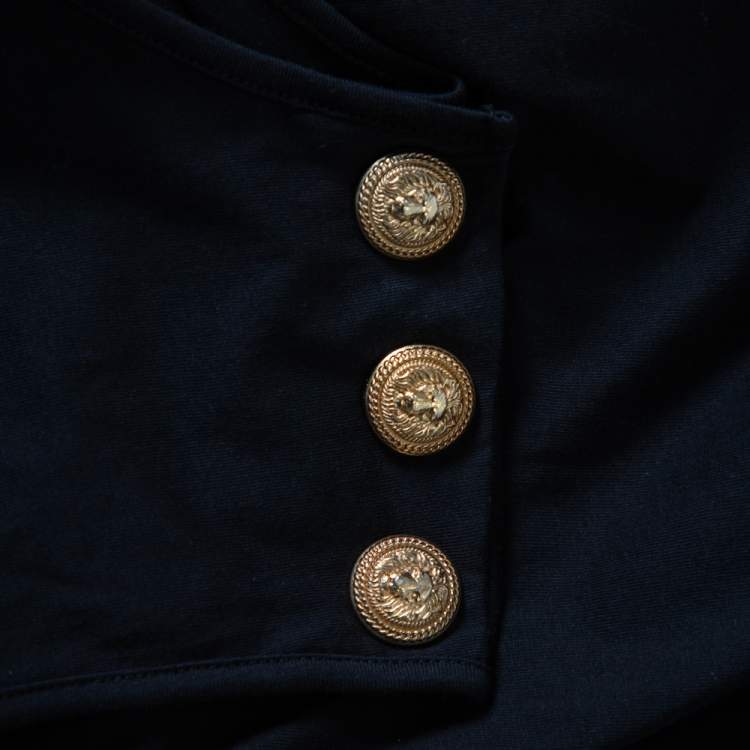 Pre Owned Balmain Black Cotton Crystal Logo Embellished Button Detail Sleeveless T-Shirt M