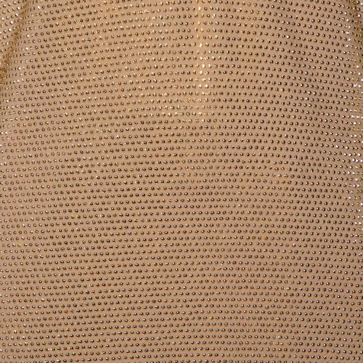 Pre Owned Balmain Gold Rhinestone Embellished Knit V-Neck Oversized Top M