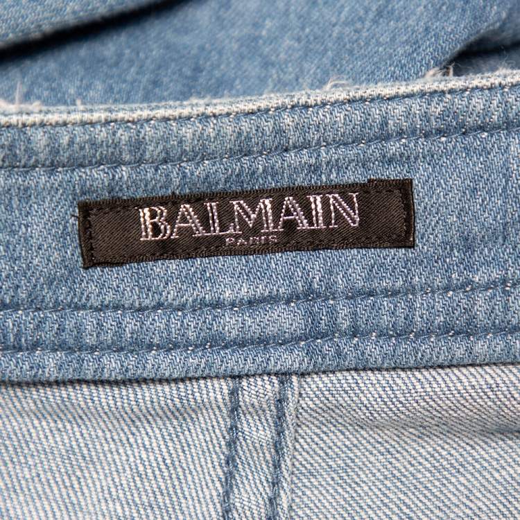 Pre Owned Balmain Blue Denim High Waist Distressed Jeans M