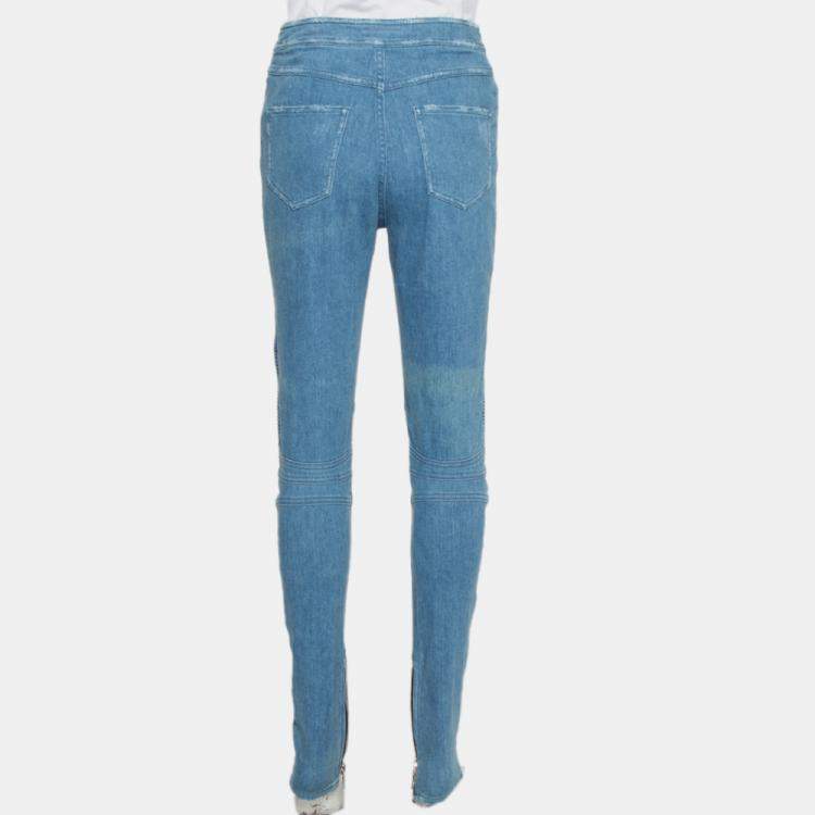 Pre Owned Balmain Blue Denim High Waist Distressed Jeans M
