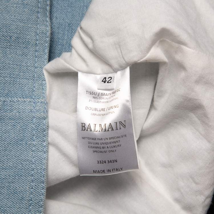 Pre Owned Balmain Blue Denim Double Breasted Mini Dress L