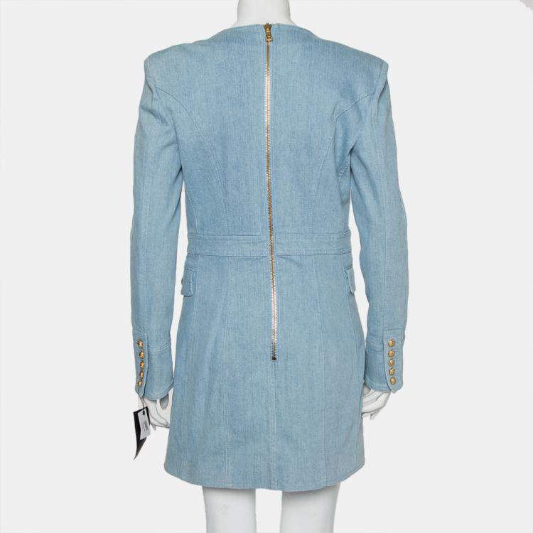Pre Owned Balmain Blue Denim Double Breasted Mini Dress L
