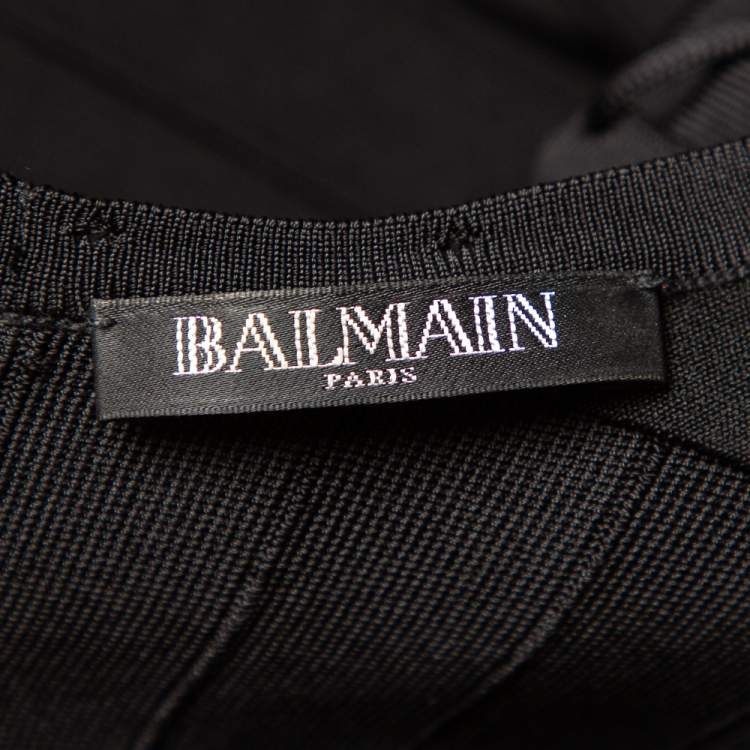 Pre Owned Balmain Black Knit Lace Up Detail Mini Dress M