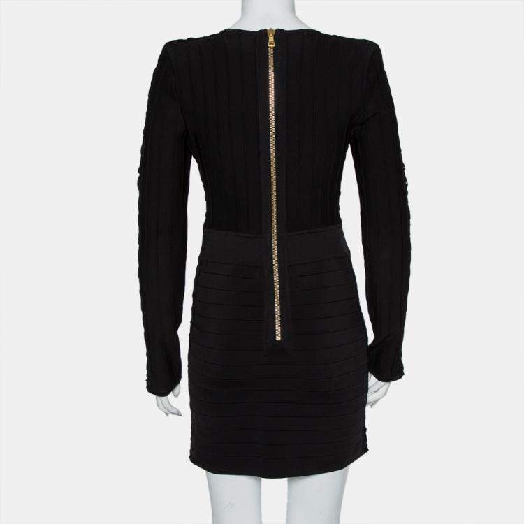 Pre Owned Balmain Black Knit Lace Up Detail Mini Dress M